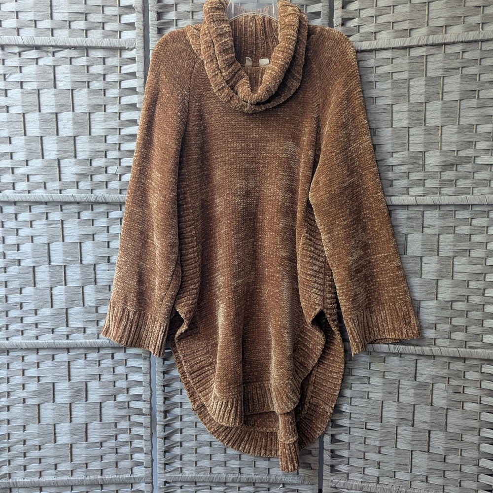 Moth Anthropologie Cowl Neck Chenille High Low Sweater Tan Brown Sz M Cozy Fall